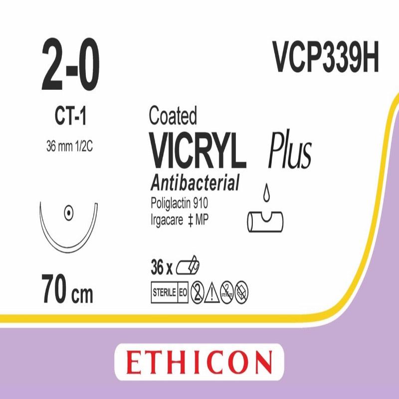 VICRYL PLUS фіолетовий 70см M3 USP2/0 одна голка CT-1, тип колюча Taper Point, 36мм, 1/2 кола